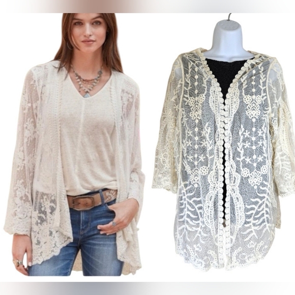 Sundance Sweaters - Sundance ivory white lace cardigan jacket Womens Large